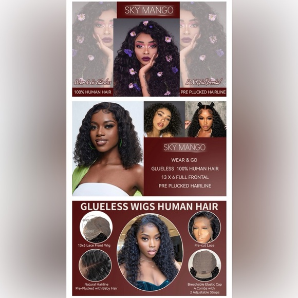 HUMAN HAIR 13x6 Deep Wave Lace Front Wigs Curly Bob 180% Density Glueless Wig 8” - Picture 4 of 16